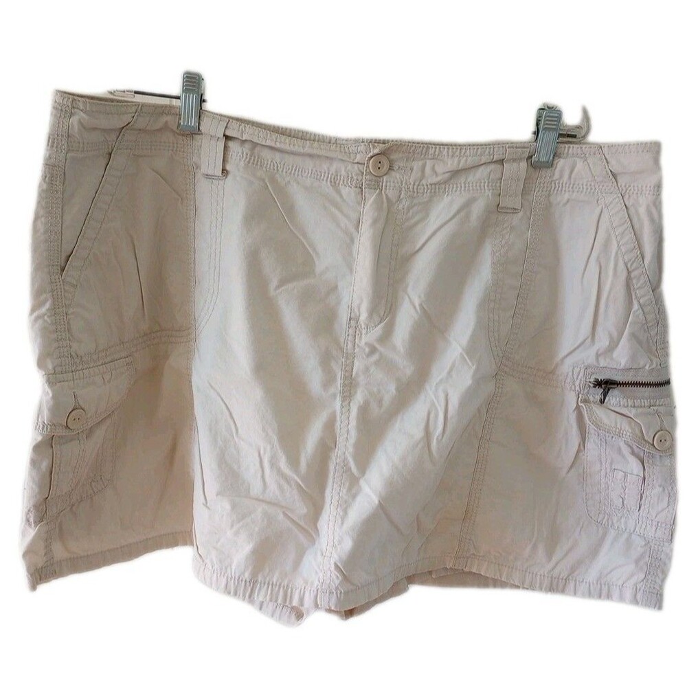 Y2K Cargo SKORT Mini Skirt 18W Beige Pockets Casual Summer Fashion Bug STAIN